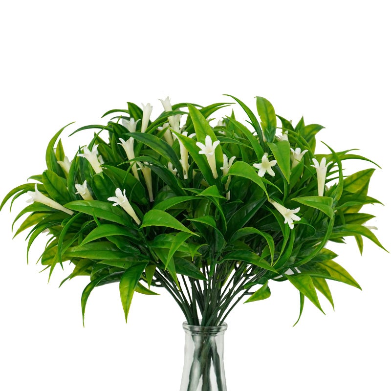 Uieke 6Pcs Outdoor Artificial Plants UV Resistant Fake Morning Glory Plastic Plants Shrubs Greenery Foliage for Hanging Planter Garden Patio Sidewalk Dcor White