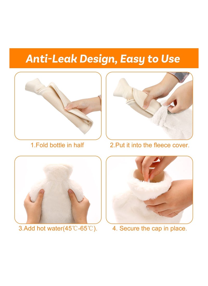 SYOSI Hot Water Bottle with Soft Fleece Cover, 2L Hot Water Bag for Cold & Hot Therapy, Pain Relief, Back, Neck, Period Cramps - Best Gift (Beige)  - Image 5