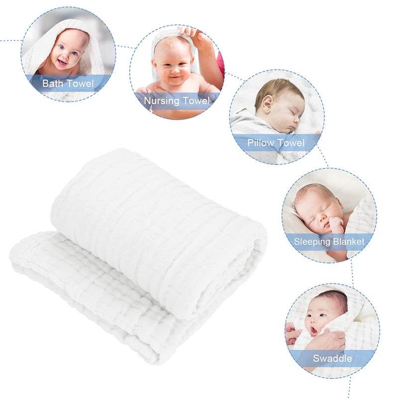 FOOK FISH Muslin Baby Towel Super Soft and Absorbent Cotton Baby Bath Towels 2 Pack 6 Layers Infant Newborn Blanket Toddler and Kids Large 40 x 40inches (White) - Image 3