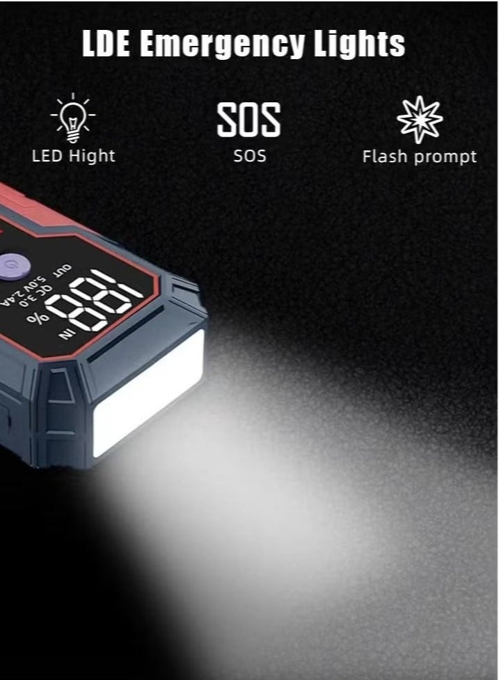 JAJEEK مشغل قفز السيارة 28000 مللي أمبير - حزمة بطارية مقاومة للماء 12 فولت، آمنة للغاية لجميع محركات البنزين ومحركات الديزل حتى 8.0 لتر، شحن سريع 3.0، طاقة 200 واط، ضوء LED، مشغل قفز محمول مع شحن USB وضوء LED - Image 4