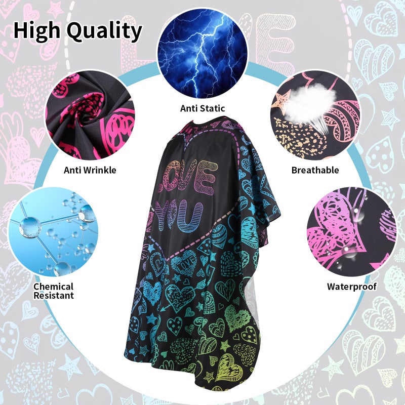 YELEGAI Professional Hair Cutting Cape with Neck Duster Brush, Waterproof Salon Barber Cape with snaps, Barber Accessories for Men, Women and Kids (Love) - Image 2