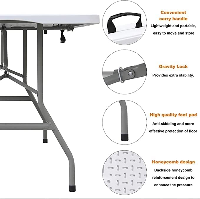 SHOWAY Heavy Duty Folding Table, 180x70x74cm | Portable & Lightweight Table | Ideal for Outdoor Events, Picnic, BBQ, Camping | Indoor/Outdoor Use| Convenient to Carry with Handle with Handle - Image 4