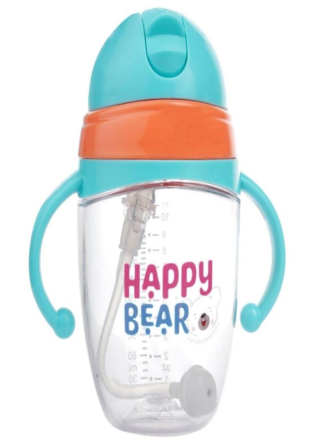 HAPPY BEAR زجاجة شرب هابي بير سي للأطفال، 320 مل، مضادة للمغص، مضادة للانتفاخ، كوب شرب مانع للانسكاب مع ماصة سيليكون ناعمة، خالية من مادة BPA وغير سامة للأطفال من عمر 9 أشهر فما فوق، (أزرق) - Image 1