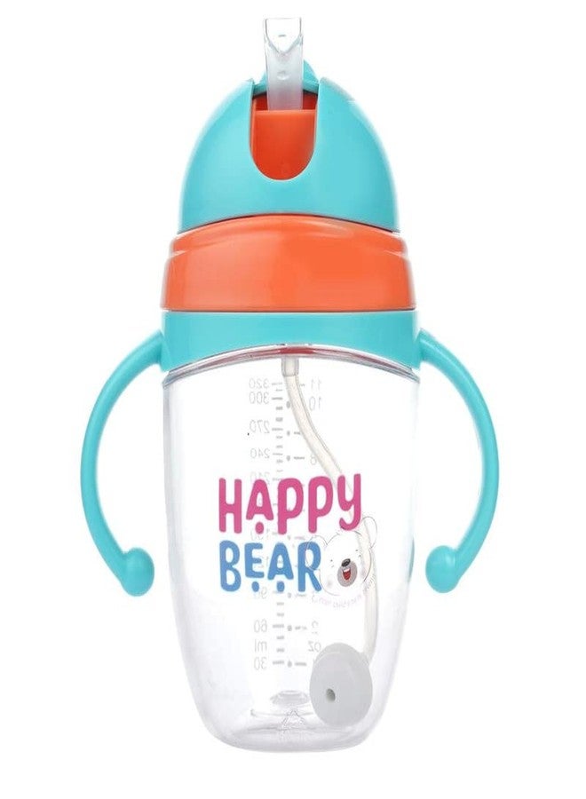 HAPPY BEAR زجاجة شرب هابي بير سي للأطفال، 320 مل، مضادة للمغص، مضادة للانتفاخ، كوب شرب مانع للانسكاب مع ماصة سيليكون ناعمة، خالية من مادة BPA وغير سامة للأطفال من عمر 9 أشهر فما فوق، (أزرق) - Image 2