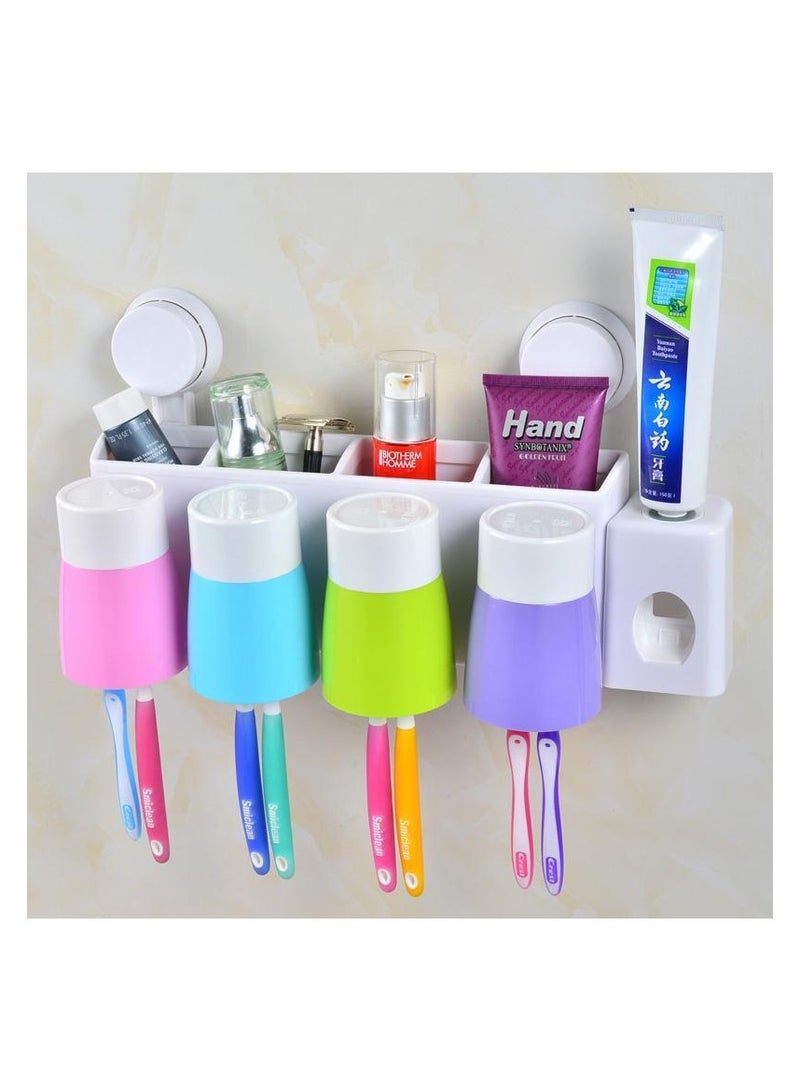 AMM Automatic Toothpaste Dispenser & Toothbrush Holder  Space Saving MultiFunctional Bathroom Organizer - Image 1