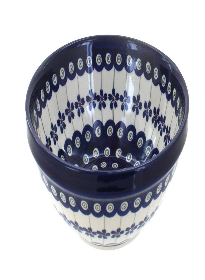 Blue Rose Pottery Blue Rose Polish Pottery - Blue Flowering Peacock Small Serving Bowl - 6.75" Diameter - Beautiful Serving Bowl for Special Occasions, Dinner Parties, Or Everyday Dining - Image 1