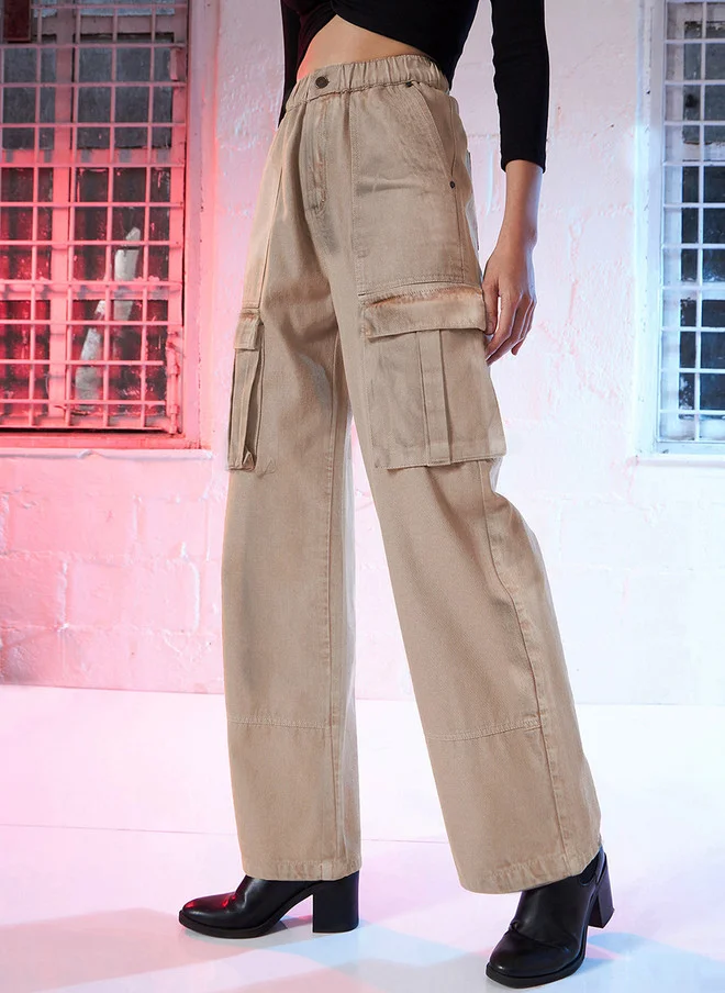 ساسافراس جينز نسائي بيج بخصر مرتفع وجيوب