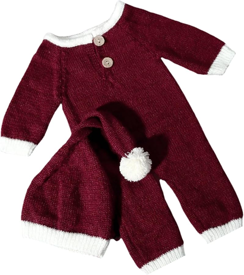 Christmas Newborn Photography Hat Set Red Santa Costume Photo Props - Image 1
