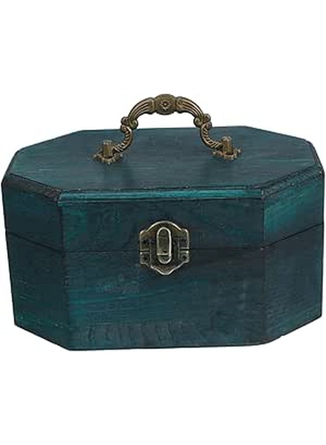 Retro Wooden Box With Hinged Lid Vintage Keepsake Storage For Greeting Cards Large Size - Image 1