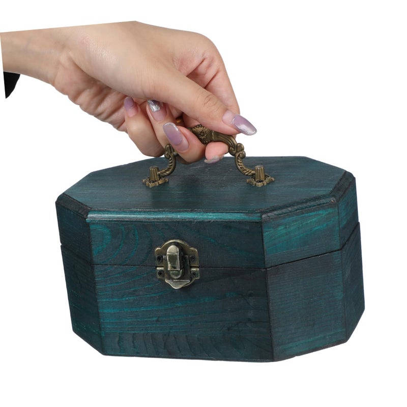 Retro Wooden Box With Hinged Lid Vintage Keepsake Storage For Greeting Cards Large Size - Image 5