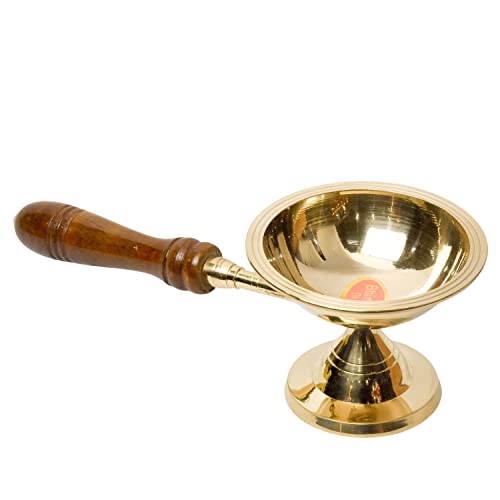 Bhimonee Decor Pure Brass Dhoop Aarti Stand | Traditional Deepak & Diya for Pooja Rituals & Temple Use | Sacred Prayer Accessory | 3.8 Inches, 230gm - Image 1