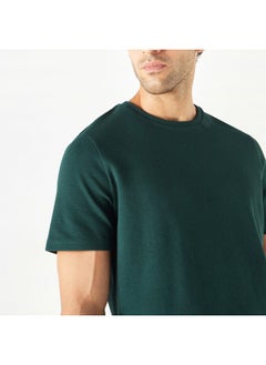 Iconic Iconic Textured T-shirt with Crew Neck and Short Sleeves  - Image 4