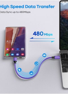 etguuds Purple USB C to USB C Cable 1ft, 2-Pack 60W USBC to USBC Cord, Type C to C Charger Cable Fast Charging for iPhone 16 15 Pro Max Plus, for Samsung Galaxy S24 S23 S22, for MacBook/iPad, Pixel  - Image 4