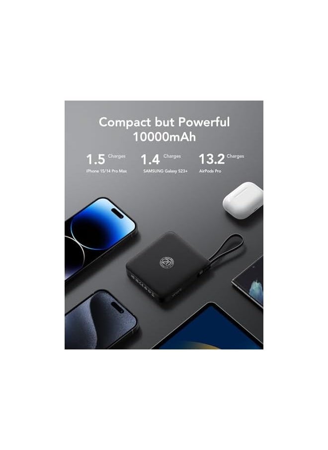 VRURC - Portable Charger with Built-in Cable, 10000mAh 22.5W Fast Charging USB C Battery Pack, Cell Phone Power Bank LED Display Compatible with iPhone 15 14 Galaxy S23 Google Pixel Android Tablet - Image 1