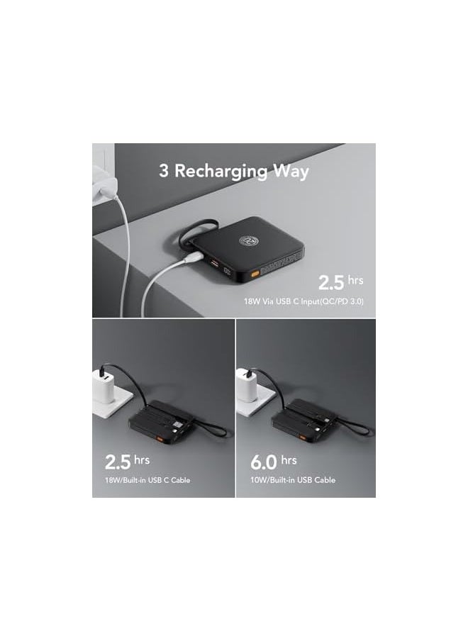 VRURC - Portable Charger with Built-in Cable, 10000mAh 22.5W Fast Charging USB C Battery Pack, Cell Phone Power Bank LED Display Compatible with iPhone 15 14 Galaxy S23 Google Pixel Android Tablet - Image 1