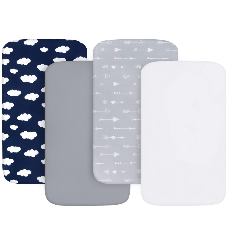 Biloban Baby Bassinet Sheets 4 Pack, Compatible with BCOL, COWIEWIE, YADAQE, Jimglo, Cloud Baby, Ingenuity Bassinet, Ultra Soft & Skin-Friendly, Grey Print - Image 1