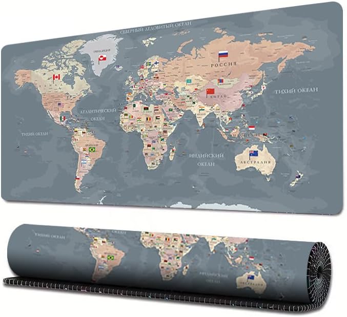CozyNook World Map Gaming Mouse Pad XL Large Desk Pad Computer Game Desk Mat for Keyboard and Mouse with Non-Slip Base,Stitched Edges,Waterproof Mousepad for Gamer,Office &Home 80cm X 30cm (Gray) - Image 2