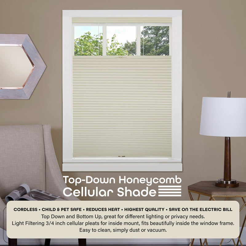 Achim Cordless Cellular Pleated Window Shades - 27 Inch Width, 64 Inch Length - Alabaster - Light Filtering Top-Down Honeycomb Pull Down Blinds for Windows and Skylights by Achim Home Decor - Image 2