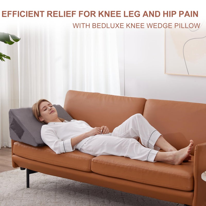 Bedluxe Knee Pillow for Back Sleeping, Leg Pillow Knee Wedge Pillow, Memory Foam Wedge Pillows for Legs After Surgery, Triangle Pillow for Knee Support, Leg Elevation, Knees Hip Back Pain Relief, Short Plush - Image 5