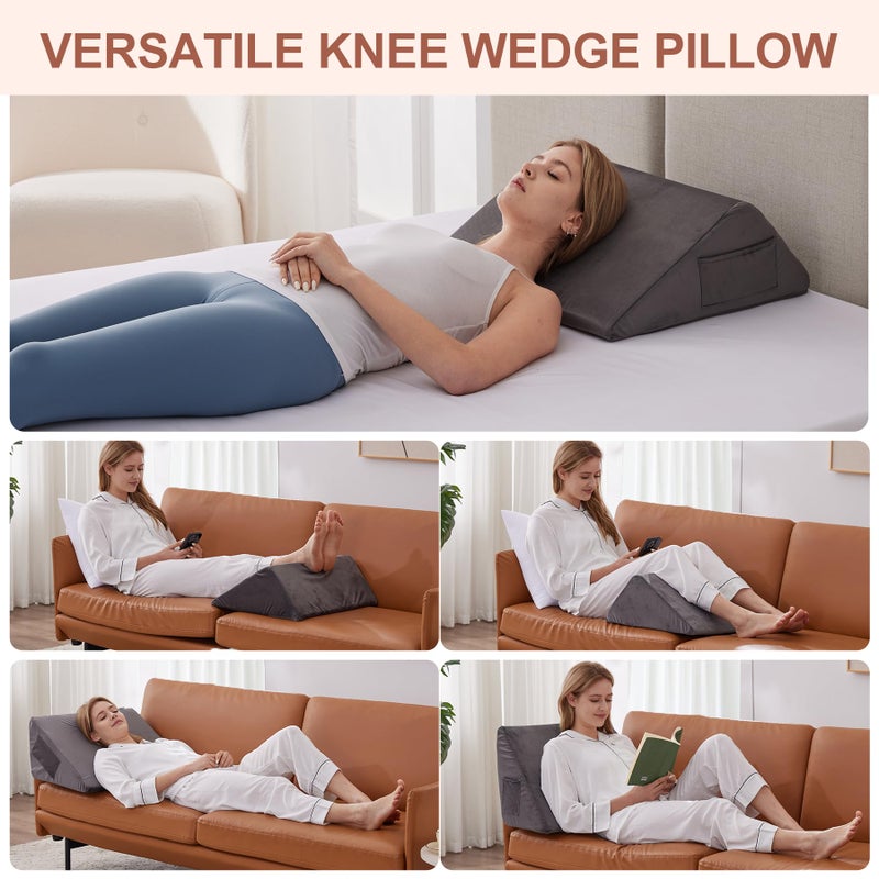 Bedluxe Knee Pillow for Back Sleeping, Leg Pillow Knee Wedge Pillow, Memory Foam Wedge Pillows for Legs After Surgery, Triangle Pillow for Knee Support, Leg Elevation, Knees Hip Back Pain Relief, Short Plush - Image 2