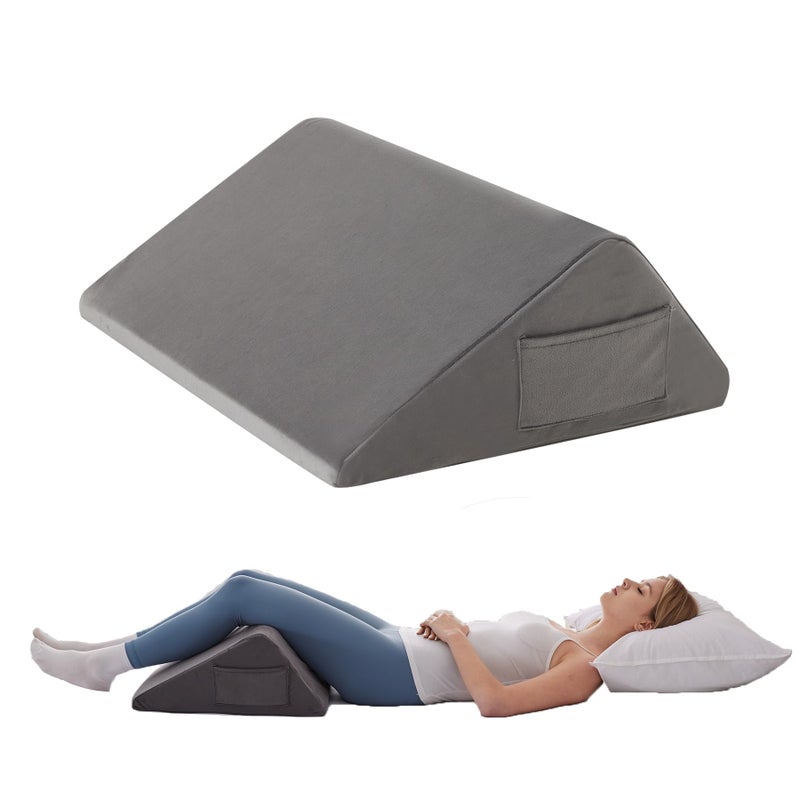 Bedluxe Knee Pillow for Back Sleeping, Leg Pillow Knee Wedge Pillow, Memory Foam Wedge Pillows for Legs After Surgery, Triangle Pillow for Knee Support, Leg Elevation, Knees Hip Back Pain Relief, Short Plush - Image 1