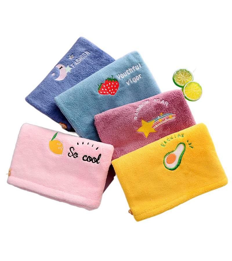 Yellow Avocado Coral Head Wrap Bath Cap Absorbent Soft Hair Towel Fruit Embroidery Hair Drying Cap 25.59 By 9.84 Inch - Image 4