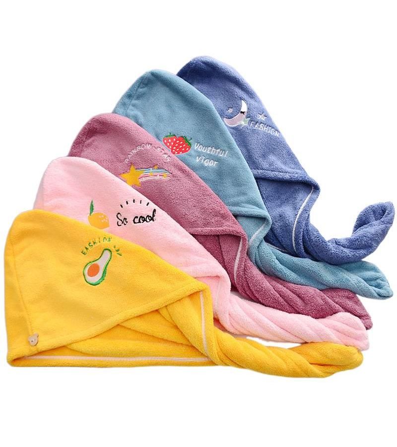 Yellow Avocado Coral Head Wrap Bath Cap Absorbent Soft Hair Towel Fruit Embroidery Hair Drying Cap 25.59 By 9.84 Inch - Image 3