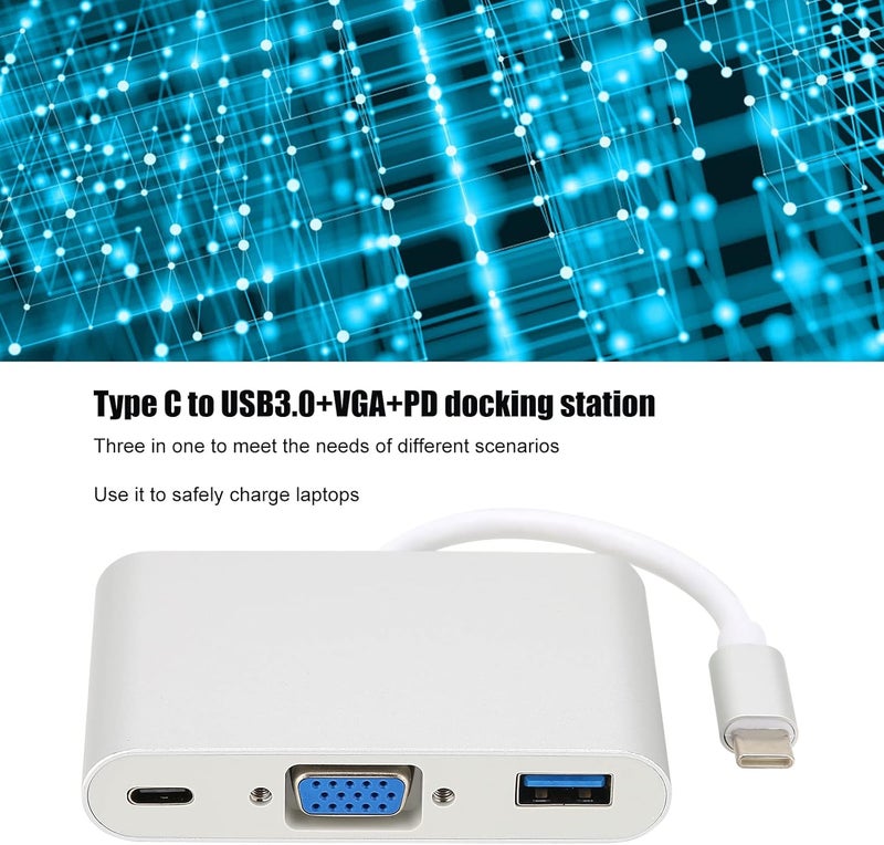 محول من نوع C إلى VGA متعدد الوظائف في جهاز واحد، هاب USB 3.0 مع خاصية الشحن السريع PD، محطة توصيل متعددة الأوصال مصنوعة من سبيكة الألمنيوم للكمبيوتر المحمول، يدعم الفأرة ولوحة المفاتيح والقرص الصلب (U Disk) وشاشات HD، اللون: فضي - Image 5