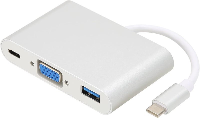 محول من نوع C إلى VGA متعدد الوظائف في جهاز واحد، هاب USB 3.0 مع خاصية الشحن السريع PD، محطة توصيل متعددة الأوصال مصنوعة من سبيكة الألمنيوم للكمبيوتر المحمول، يدعم الفأرة ولوحة المفاتيح والقرص الصلب (U Disk) وشاشات HD، اللون: فضي - Image 3