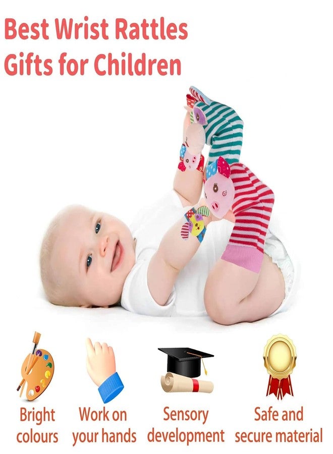 Slipps Wrist Rattles, Toys Rattles Socks for Babies, Baby Socks Soft Sensory Toys for Babies Birth Birthday, Baby Essential Gifts for 0-3, 0-6, 3-6, 6-12 Months (Pack of 4) Piggy + Doggy - Image 4