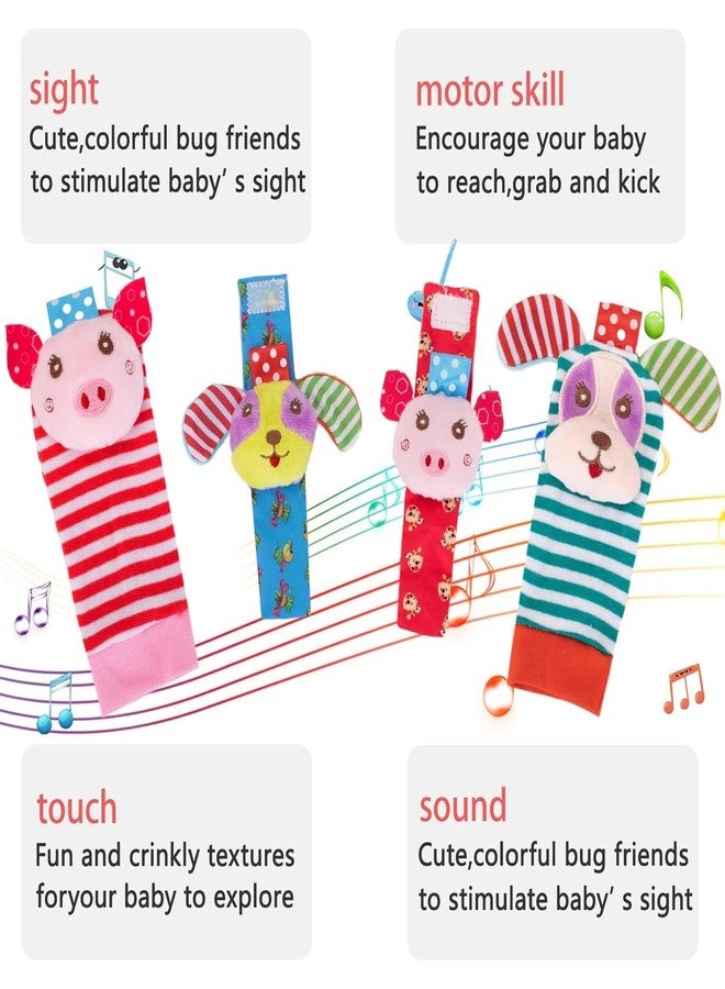 Slipps Wrist Rattles, Toys Rattles Socks for Babies, Baby Socks Soft Sensory Toys for Babies Birth Birthday, Baby Essential Gifts for 0-3, 0-6, 3-6, 6-12 Months (Pack of 4) Piggy + Doggy - Image 3