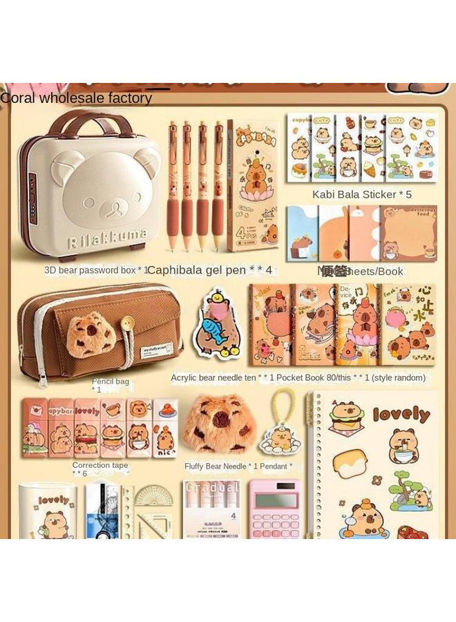 Bluejw Kapibala Capybara Stationery Suit Gift Bag Gift Box Hand Account Hand Account Kapibala School Opening Gift Box - Image 4