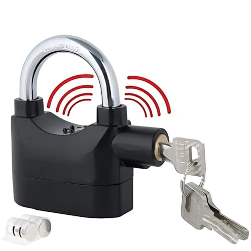 VelVeeta Alloy Steel Universal Security Alarm Lock System | Waterproof Black Anti-Theft Siren 110Dba Alarm Anti Padlock | Thickened Shackle Padlock with 3 Keys(1Pcs) | Polished Finish | Black - Image 1