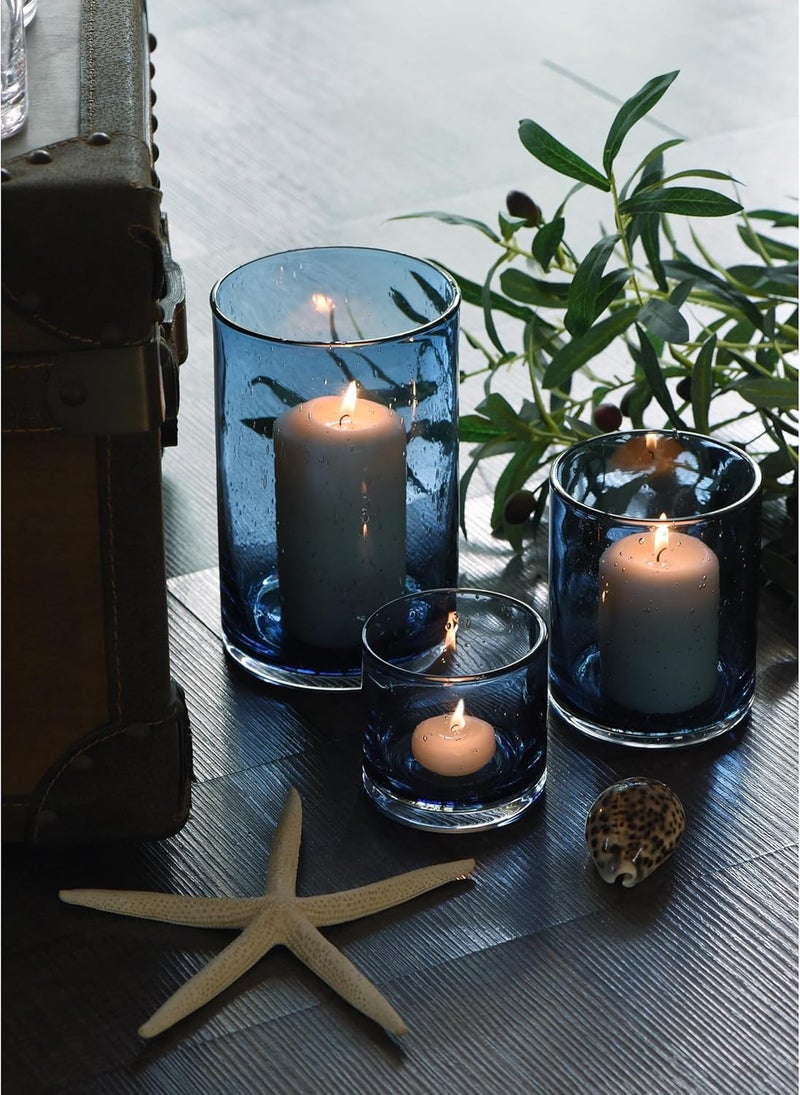 ARIAMOTION Blue Candle Holder for Pillar Tealights Modern Bubbles Glass Hurricane Cylinder Vases Table centerpieces Kitchen Island Dining Room Coffee Bar 8" 5" 3.5" Height Set 3 - Image 3