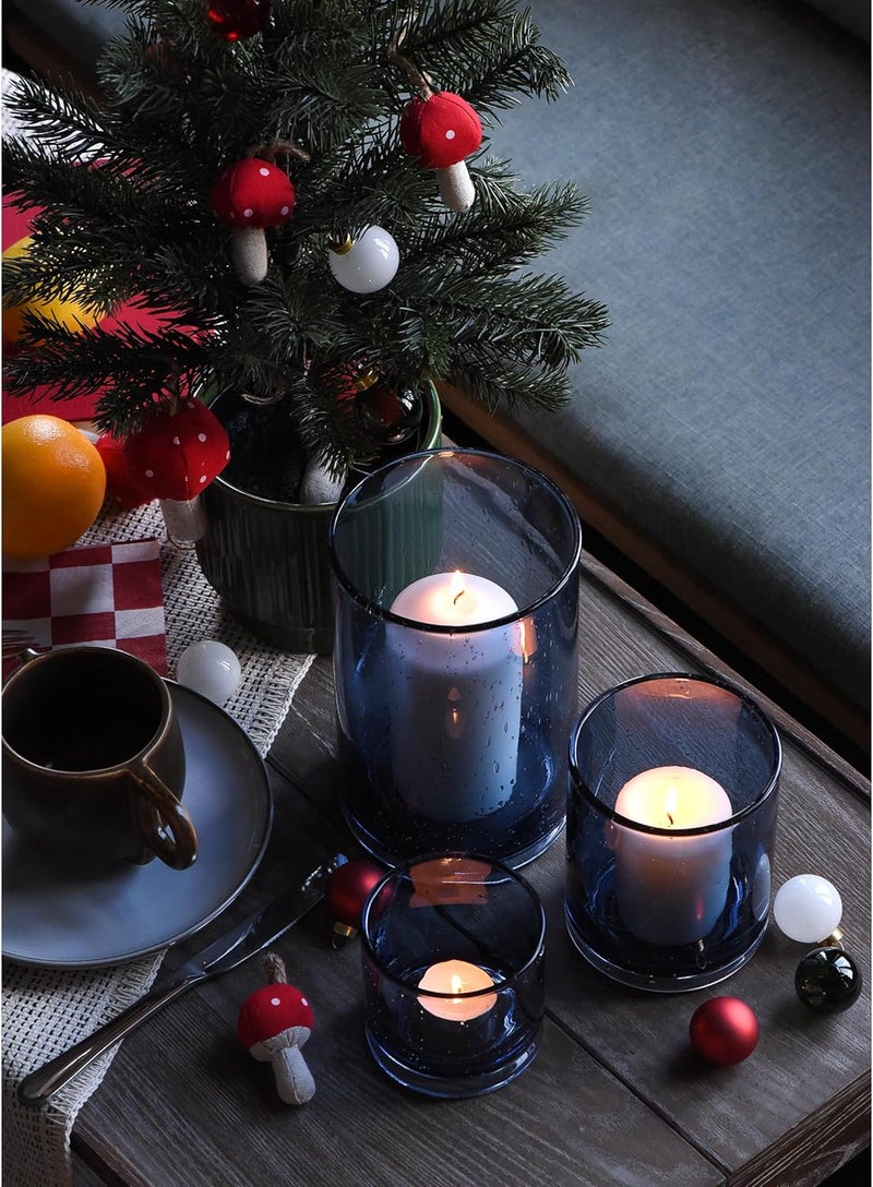 ARIAMOTION Blue Candle Holder for Pillar Tealights Modern Bubbles Glass Hurricane Cylinder Vases Table centerpieces Kitchen Island Dining Room Coffee Bar 8" 5" 3.5" Height Set 3 - Image 2