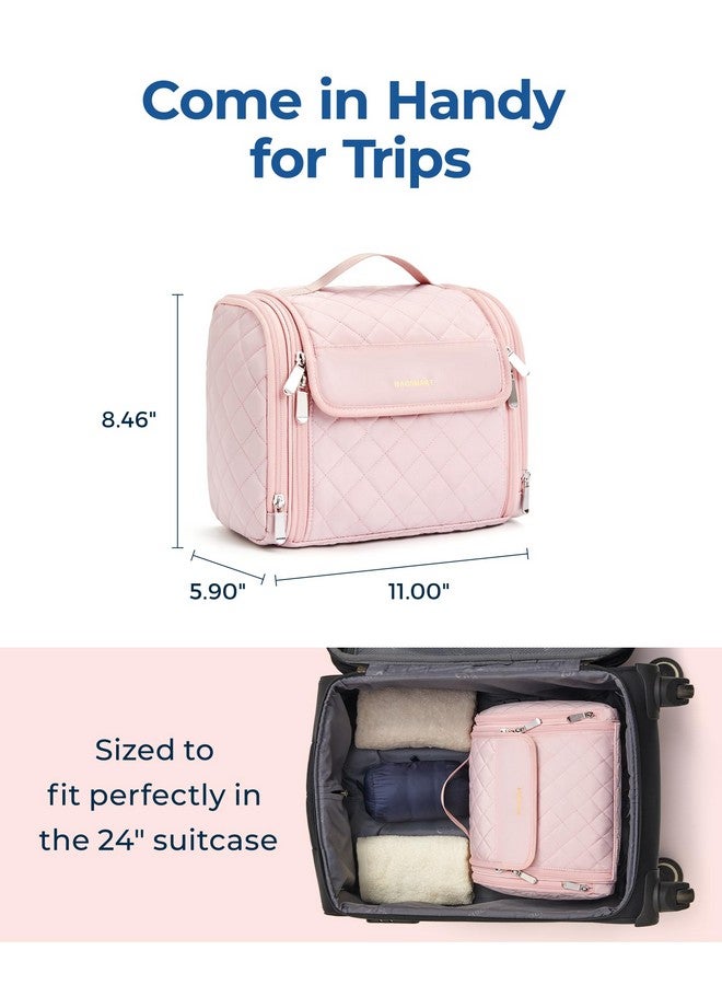 BAGSMART Makeup Bag for Women with Hanging Hook, Large Portable Capacity Water-resistant Organizer Travel Case for Toiletries and Cosmetics, Pink - Image 5