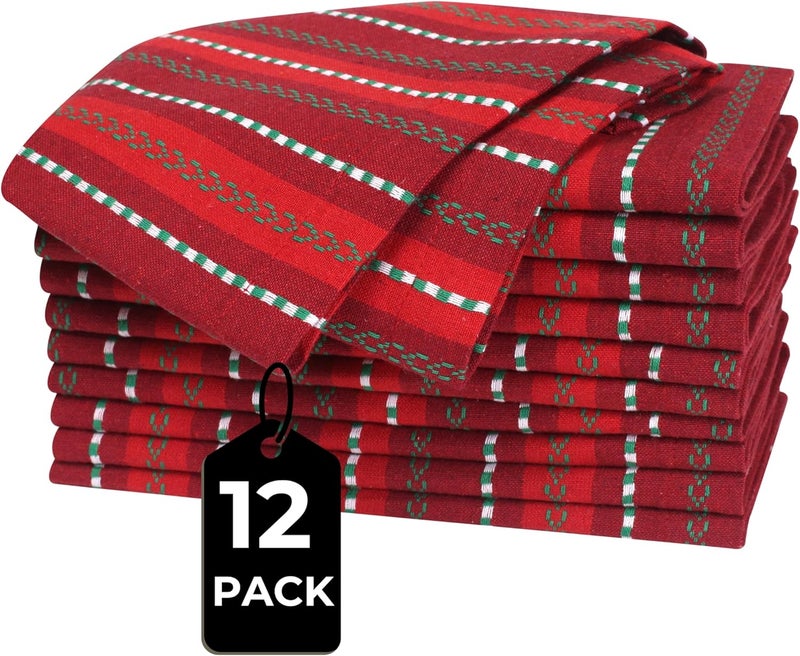 HOMIDATE Cloth Napkins Set of 1218x18 Inch Machine Washable Dinner Napkins Red Green Multi Salsa Stripe Wedding Napkins Cotton Cloth Napkins for Everyday Use - Image 2