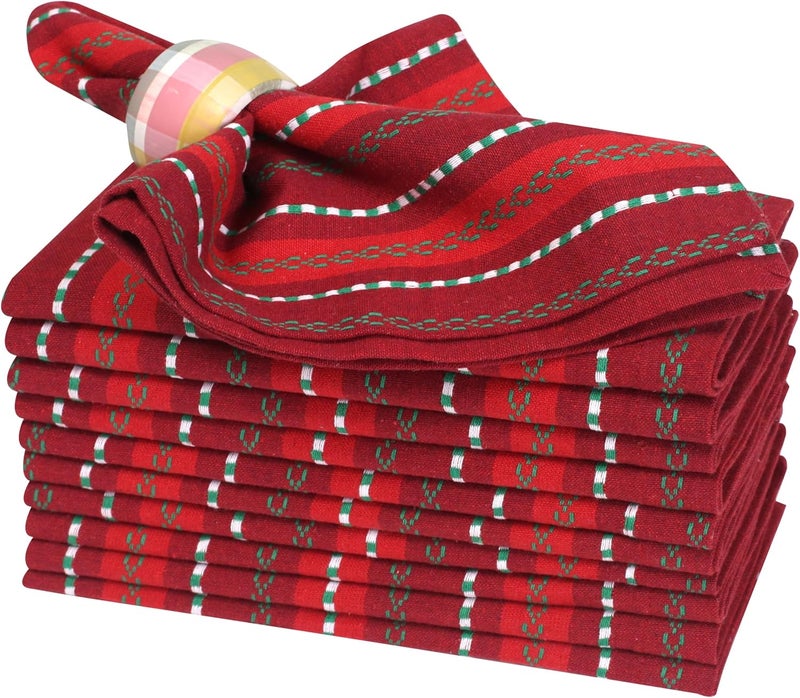 HOMIDATE Cloth Napkins Set of 1218x18 Inch Machine Washable Dinner Napkins Red Green Multi Salsa Stripe Wedding Napkins Cotton Cloth Napkins for Everyday Use - Image 1
