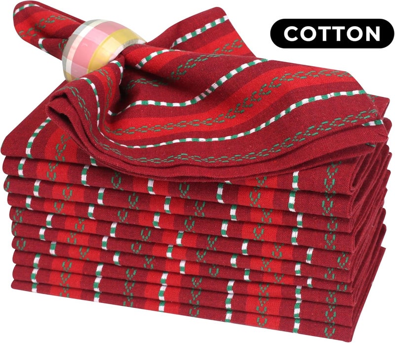HOMIDATE Cloth Napkins Set of 1218x18 Inch Machine Washable Dinner Napkins Red Green Multi Salsa Stripe Wedding Napkins Cotton Cloth Napkins for Everyday Use - Image 4