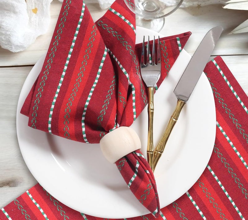 HOMIDATE Cloth Napkins Set of 1218x18 Inch Machine Washable Dinner Napkins Red Green Multi Salsa Stripe Wedding Napkins Cotton Cloth Napkins for Everyday Use - Image 5