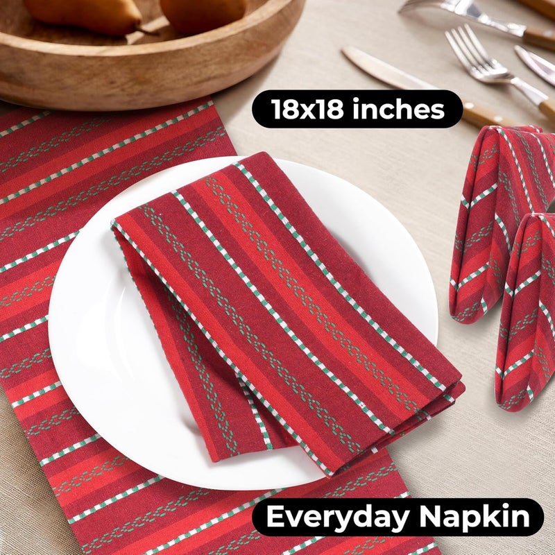 HOMIDATE Cloth Napkins Set of 1218x18 Inch Machine Washable Dinner Napkins Red Green Multi Salsa Stripe Wedding Napkins Cotton Cloth Napkins for Everyday Use - Image 3
