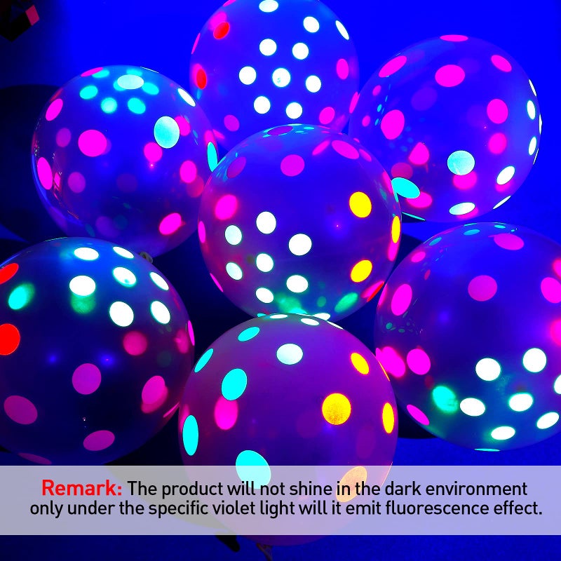 Skylety 50 Pcs Glow in the Dark Balloons Neon UV Blacklight Latex Balloons Decoration 12 Inch Reactive Fluorescent Mini Polka Dots Party Supplies for Neon Glow Birthday Party - Image 4