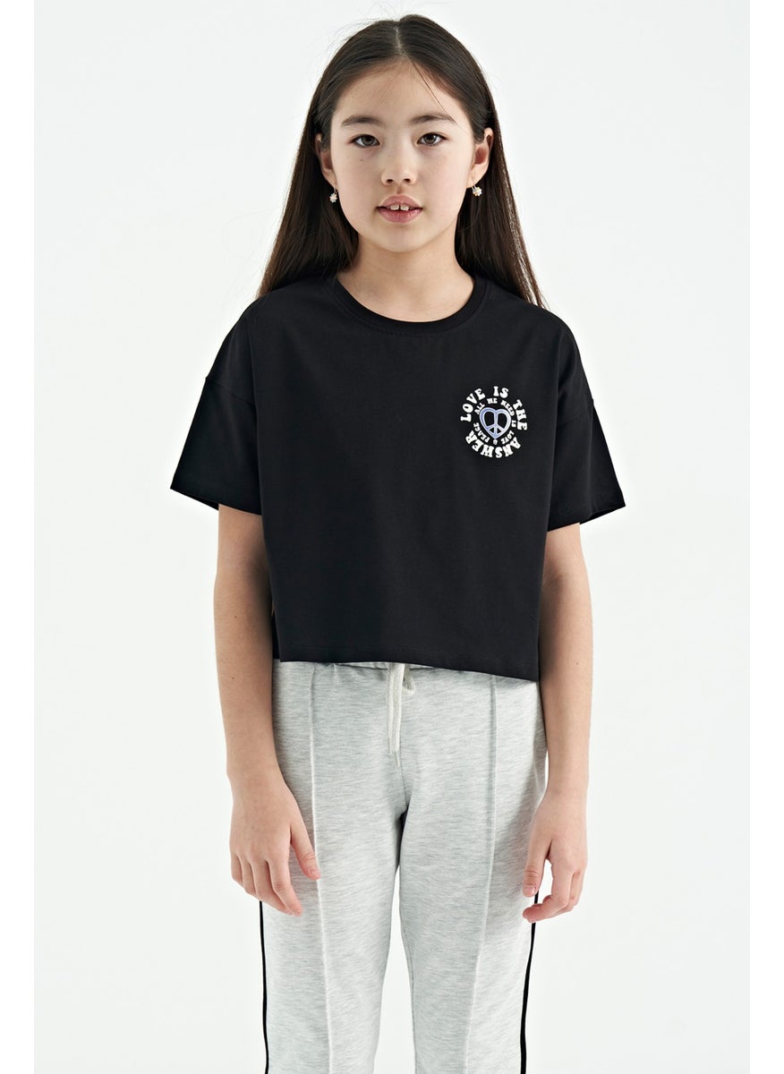 Tommy Life - Black Front Back Printed O Neck Low Shoulder Oversize Short Sleeve Girls T-Shirt - 75126 - Image 1