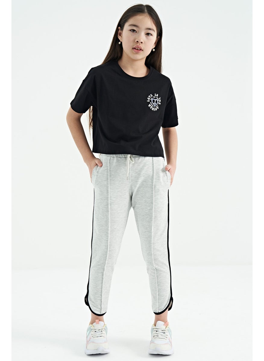 Tommy Life - Black Front Back Printed O Neck Low Shoulder Oversize Short Sleeve Girls T-Shirt - 75126 - Image 1