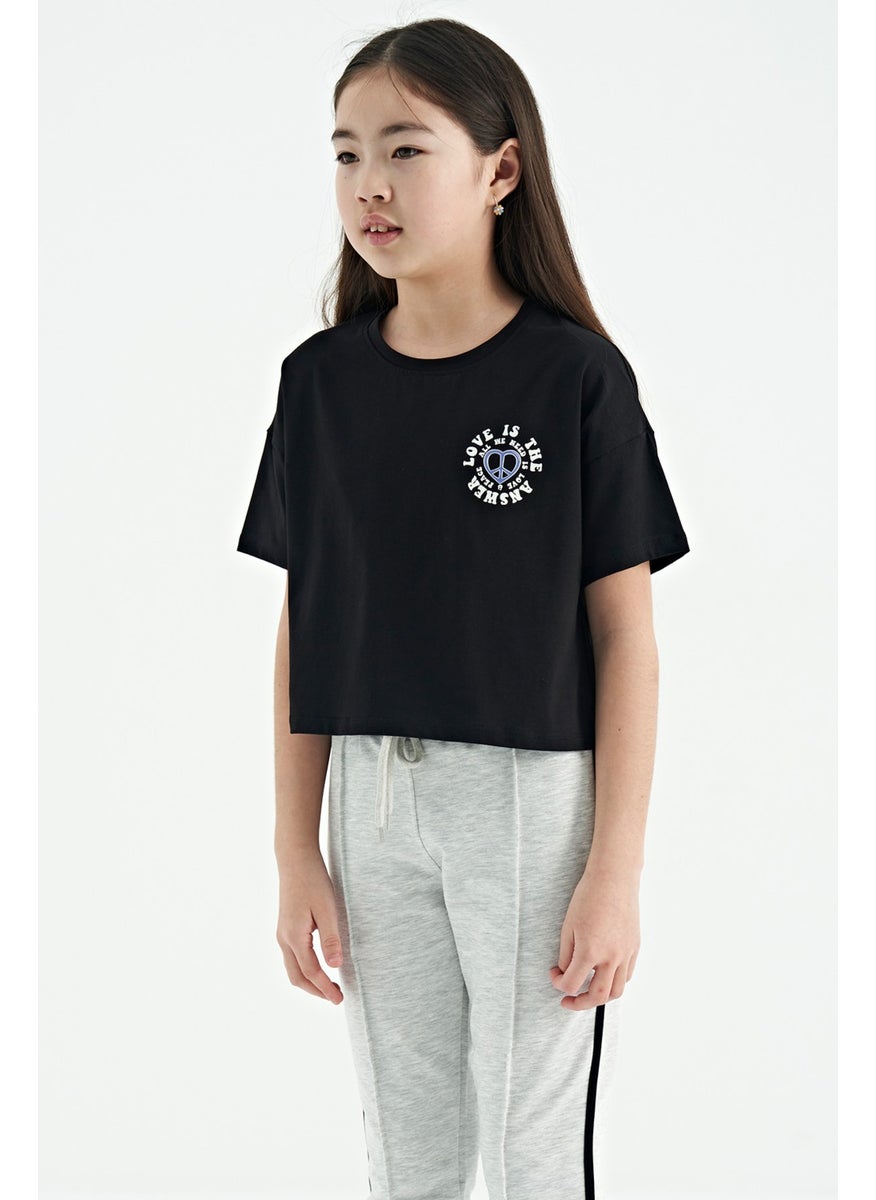 Tommy Life - Black Front Back Printed O Neck Low Shoulder Oversize Short Sleeve Girls T-Shirt - 75126 - Image 1