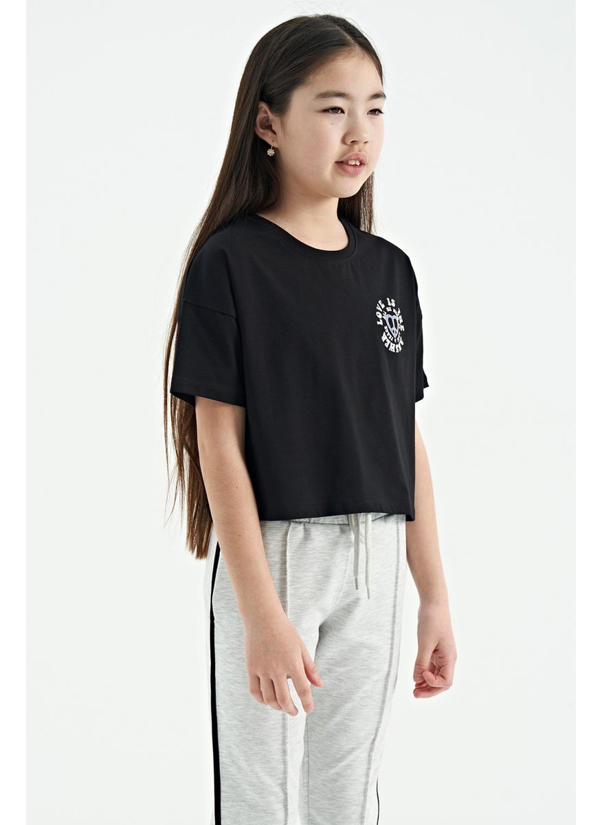 Tommy Life - Black Front Back Printed O Neck Low Shoulder Oversize Short Sleeve Girls T-Shirt - 75126 - Image 1