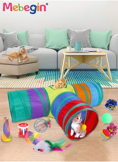 MEBEGIN 21PCS Cat Tunnel Set with Cat Teaser Stick, Cat Balls, Feather Toys and Other Cat toys, 3 Way Collapsible Cat Play Tunnel, Funny Interactive Cat Toys, Various Cat Enrichment Toys, Soft Safe Cat Toys  - Image 2