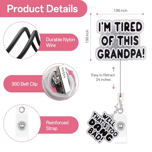 Mahrokh Funny Nurse Badge Reel, I'm Tired of This Grandpa, Well Too DANG Bad Badge Holder with Retractable Clip, Cute Gifts for Nursing Student RN LPN CNA MA Medical Worker Teacher Doctor - Image 2