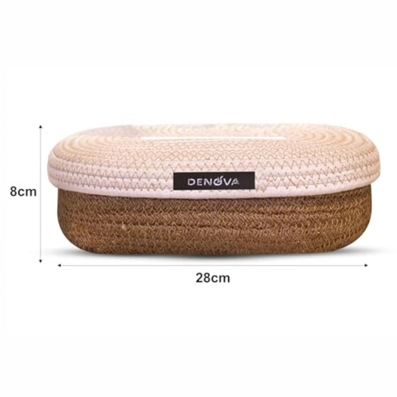 DENOVA Cotton Tissue Box Holder Handcrafted Tissue Container for 100 Pulls Paper Towel Dispenser for Office Living Bedroom Car Desk Dining Table Home Decor Cream Natural - Image 3