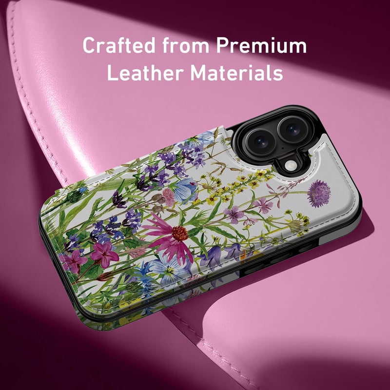 Goodon for iPhone 17 Case Wallet - Flip Folio Leather Cover with Trendy Floral Design, 3 Card Slots & Kickstand Function, Stylish Protective Phone Case for Women and Girls - Blooming Wildflowers - Image 4